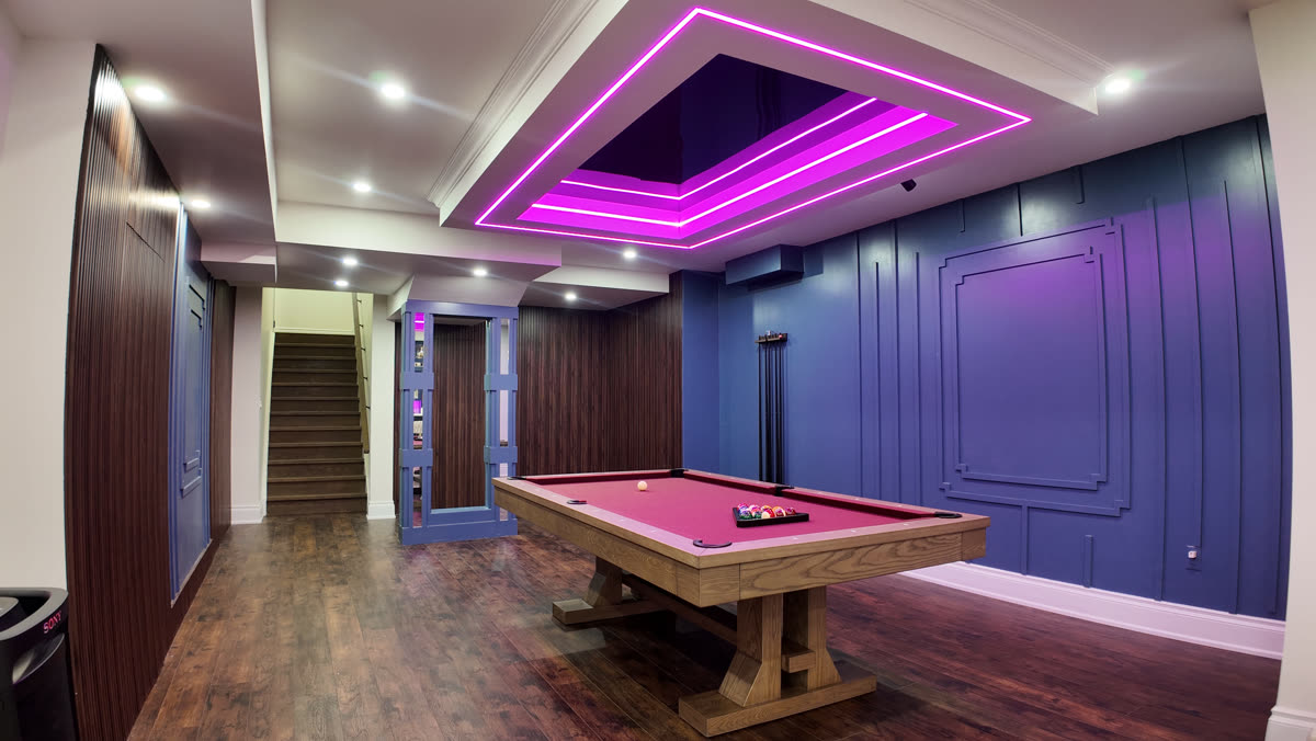 Pool table area in a Mississauga basement renovation