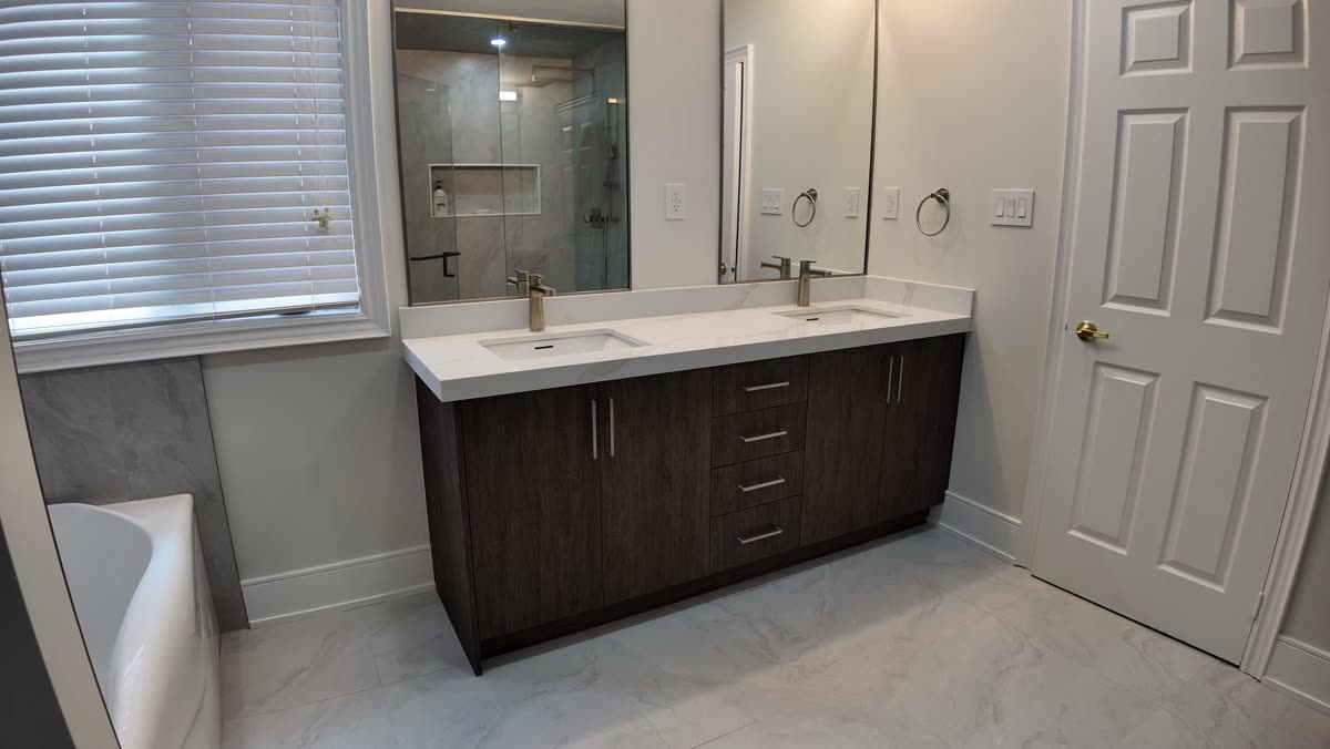 Renovated spa-style master bathroom